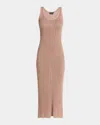 Tom Ford Metallic Rib Knit Sleeveless Midi Dress In Sand