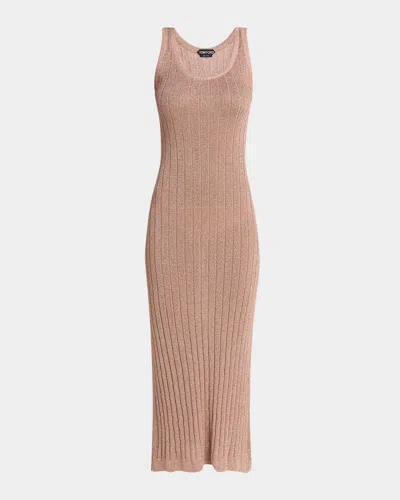 TOM FORD METALLIC RIB KNIT SLEEVELESS MIDI DRESS