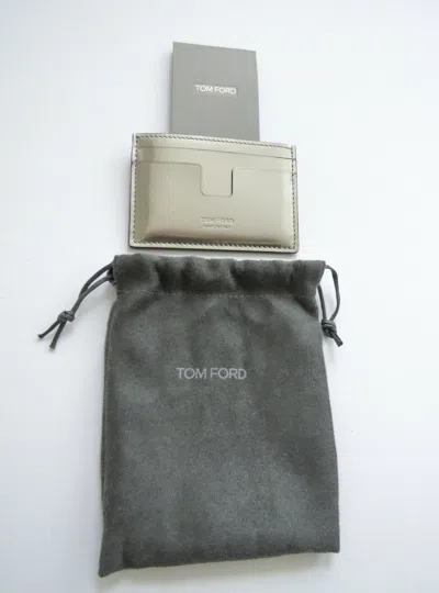 Pre-owned Tom Ford Metallic Silver Calf Leather Wallet Id Credit Card Case Holder