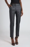 Tom Ford Metallic Stripe Wool Blend Ankle Pants In Dark Silver