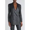 Tom Ford Single Breasted Wool Flannel Jacket With Stripes In Dark Silver