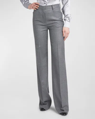 TOM FORD METALLIC STRIPED WOOL FLANNEL BOOTCUT PANTS