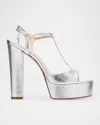 Tom Ford Metallic T-strap Platform Sandals In Silver
