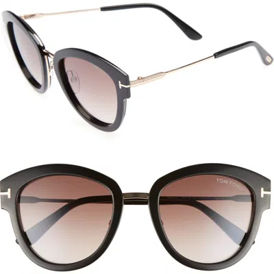 Tom Ford Mia 55mm Cat Eye Sunglasses In Black Acetate/rose Gold