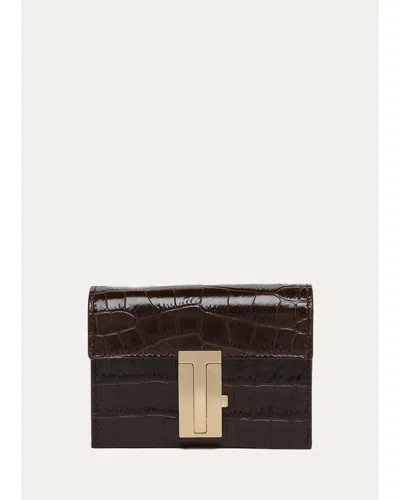 Tom Ford Mia Croc-embossed Leather Crossbody Card Holder In Black