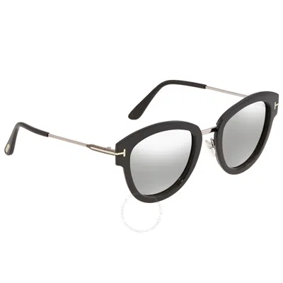 Tom Ford Mia Smoke Mirror Round Ladies Sunglasses Ft0574 14c 52 In Grey
