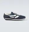 Tom Ford Navy Suede And Mesh Sneakers With Contrast Stripes In Blue