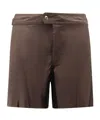 Tom Ford Polyester Flat Front Single Button Swim Shorts In Brown