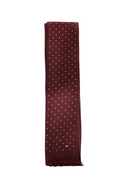 Tom Ford Micro Polkadot Silk Scarf In Burgundy