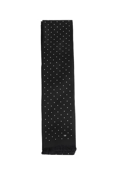 Tom Ford Micro Polkadot Silk Scarf In Metallic