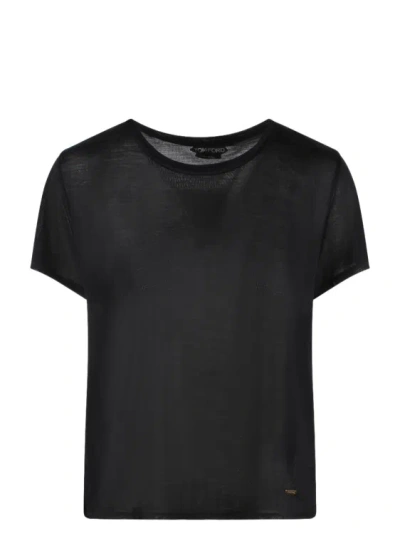 Tom Ford Micro-rib Silk Jersey Crewneck T-shirt In Black