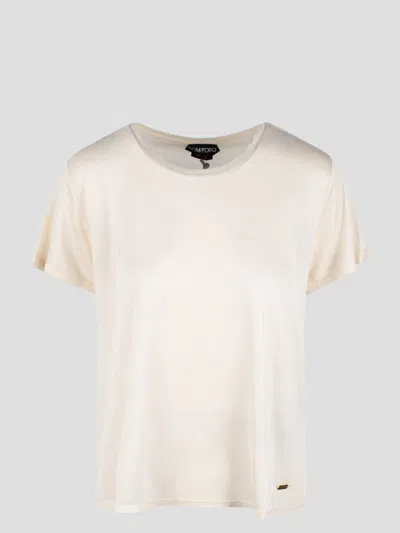 Tom Ford Micro-rib Silk Jersey Crewneck T-shirt In White