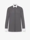 Tom Ford Cotton Shirt With Diamond Print And Contrast White Collar In Gray