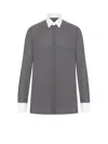 Tom Ford Cotton Shirt With Diamond Print And Contrast White Collar In Gray