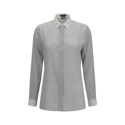 Tom Ford Micro-geometric Diamond Silk Shirt In Gray