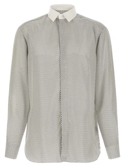 Tom Ford Micro-geometric Print Silk Shirt In White