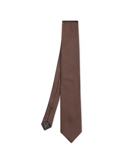 Tom Ford Micro-pattern Silk Tie In Brown
