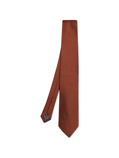 Tom Ford Micro-patterned Silk Tie In Brown