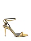 Tom Ford Gold Padlock Pointy Naked Heeled Sandals In Gold