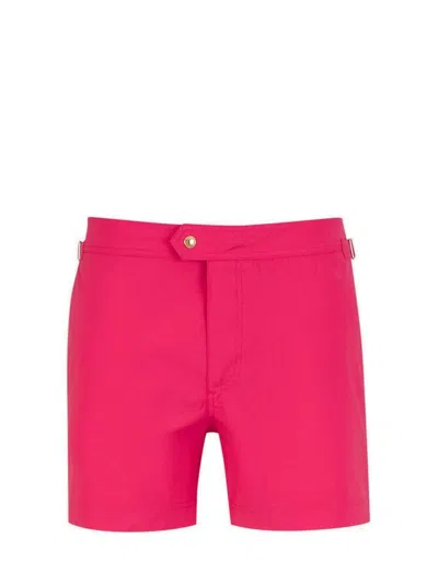 Tom Ford Mid Rise Side Buckle Swim Shorts In Pink