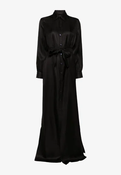Tom Ford Midi Shirt Dress In Silk In Black