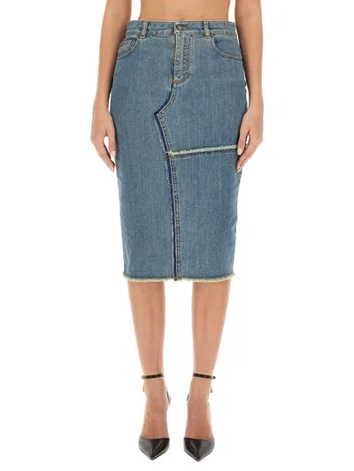 Tom Ford Patchwork High-waisted Slim Fit Skirt In Blue