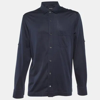 Pre-owned Tom Ford Midnight Blue Cotton Knit Button Front Shirt Xxxl
