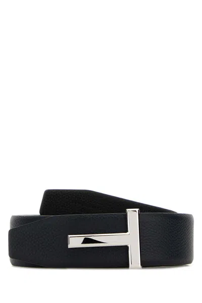 Tom Ford Midnight Blue Leather Reversible Belt In Animal Print