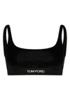 Tom Ford Midnight Blue Velvet U-neck Top With Logo Underband In Black