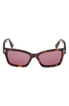 Tom Ford Mikel 54mm Square Sunglasses In Vintage Havana/eco/t Logo