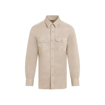 TOM FORD MILITARY BEIGE LINEN-COTTON SHIRT