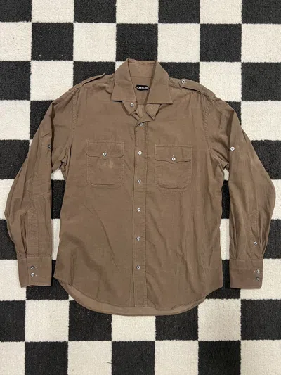 Pre-owned Tom Ford Military Corduroy Button Shirt In Brown