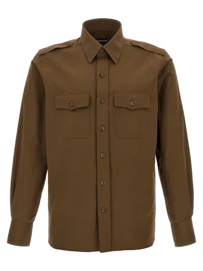 Tom Ford Military Cotton-blend Shirt In Taupe