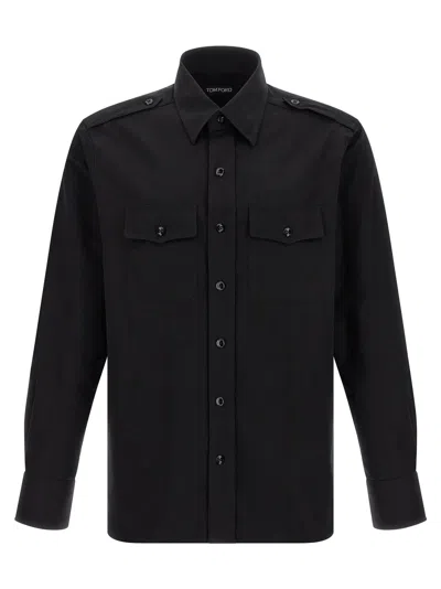 Tom Ford Silk Shirt With Button-down Collar And Chest Pockets In Black