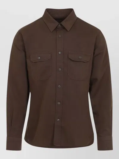 Tom Ford Military Shirt Button Down Collar Pockets In Brown
