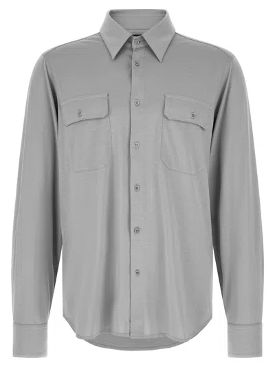 Tom Ford Military-inspired Silk-cotton Blend Shirt In Gray