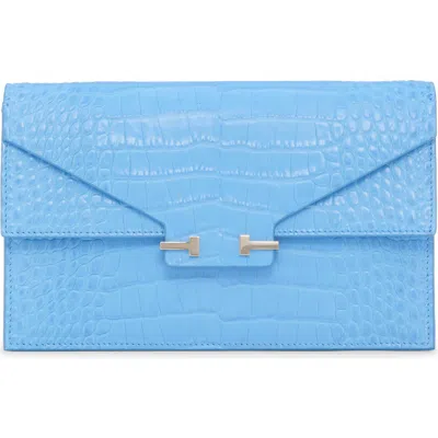 Tom Ford Mini Aube Croc Embossed Leather Shoulder Bag In Blue