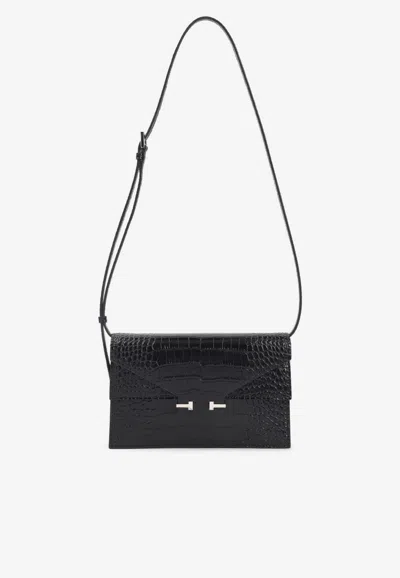 Tom Ford Mini Aube Croc-embossed Leather Shoulder Bag In Black