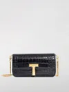 Tom Ford Mini Crossbody Bag In Black Calf Leather With Crocodile Effect In Black