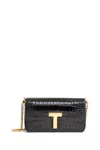 Tom Ford Mini Crossbody Bag In Black Calf Leather With Crocodile Effect