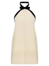 Tom Ford Bow-embellished Velvet-trimmed Wool And Silk-blend Crepe Mini Dress In White/black