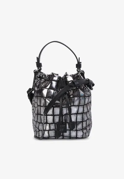 Tom Ford Mini Bucket Bag In Croc Embossed Leather In Silver