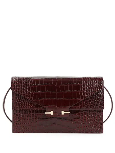 Tom Ford Mini Croc-effect Leather Clutch Bag In Burgundy