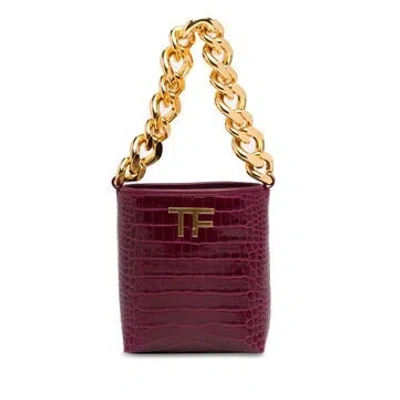 Pre-owned Tom Ford Mini Croc-embossed Chain Bucket Bag In Purple