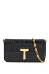 Tom Ford Mini Crossbody Bag In Black Calf Leather With Crocodile Effect