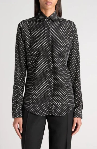 Tom Ford Mini Dot Pintuck Crepe Shirt In Multi