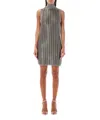 Tom Ford Striped Ribbed Metallic Wool-blend Turtleneck Mini Dress