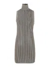 Tom Ford Striped Ribbed Metallic Wool-blend Turtleneck Mini Dress In Gris