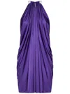 Tom Ford Gathered Halterneck Jersey Minidress In Purple
