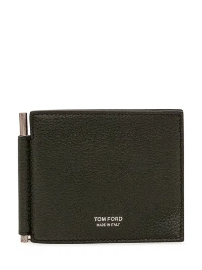 Tom Ford Mini Estane Clip Wallet In Dark Pine